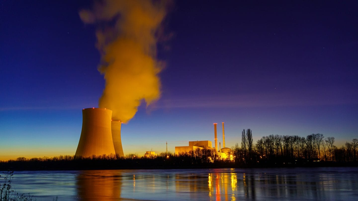 night view nuclear power plant